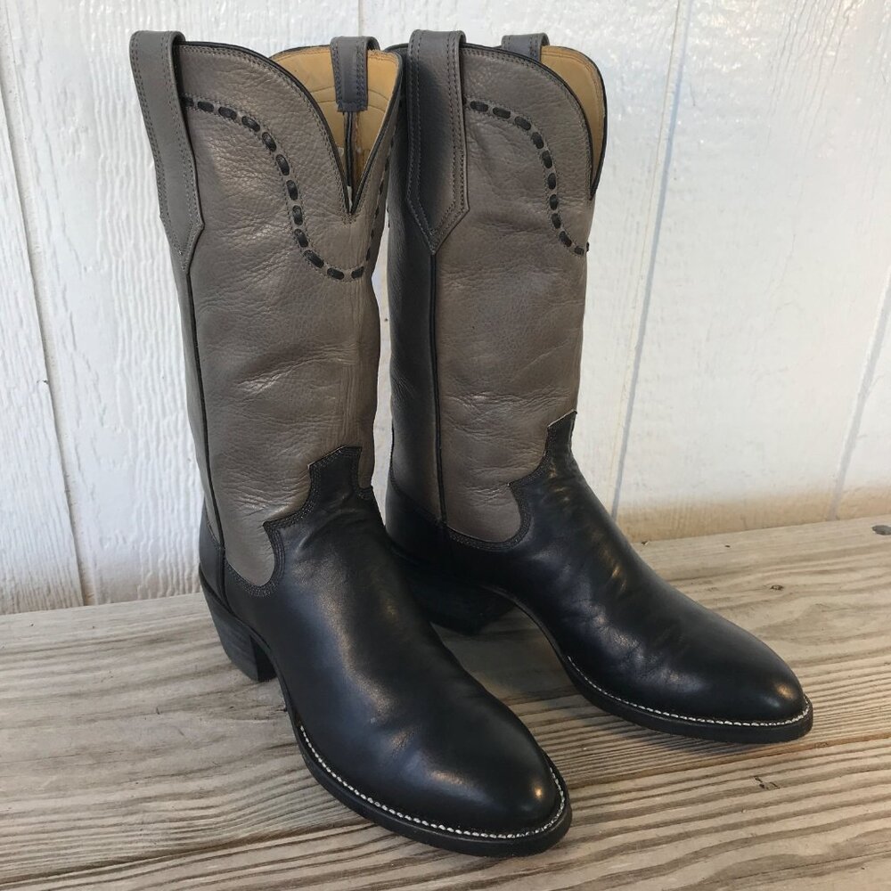 American Custom Womens Stockman Gray and Black Leather Boots 7 B USA